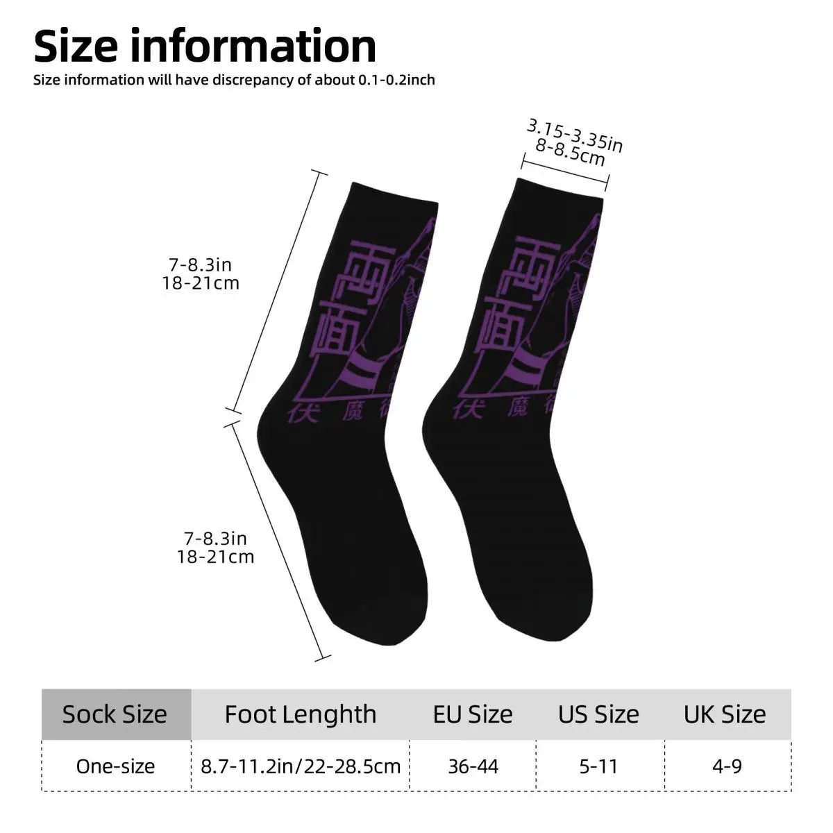 Socks size information chart with foot length and EU/US/UK sizing details