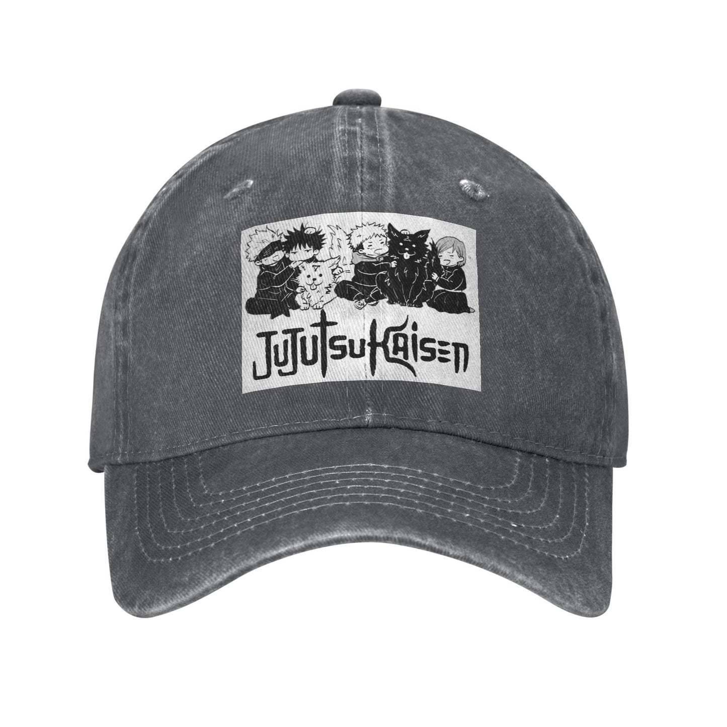 Casquette Jujutsu Kaisen bleu marine avec patch logo Kawai Clan Gojo devant