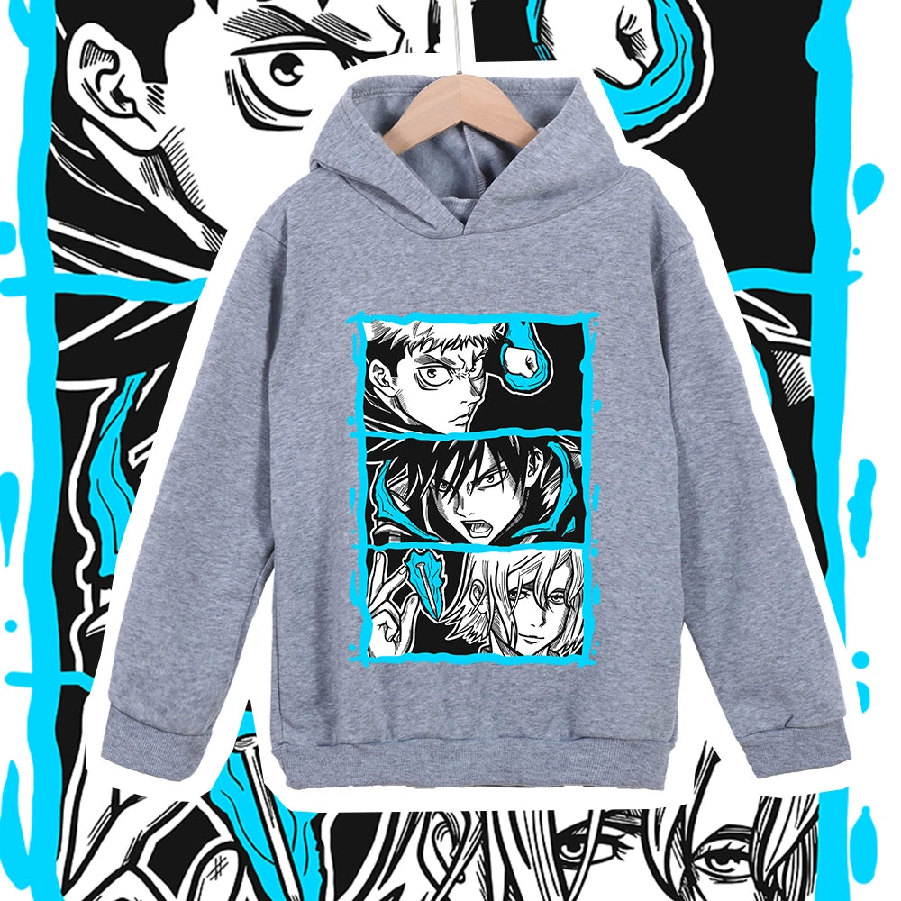 Sweat à capuche enfant gris avec motif Jujutsu en 3 panneaux, poche kangourou