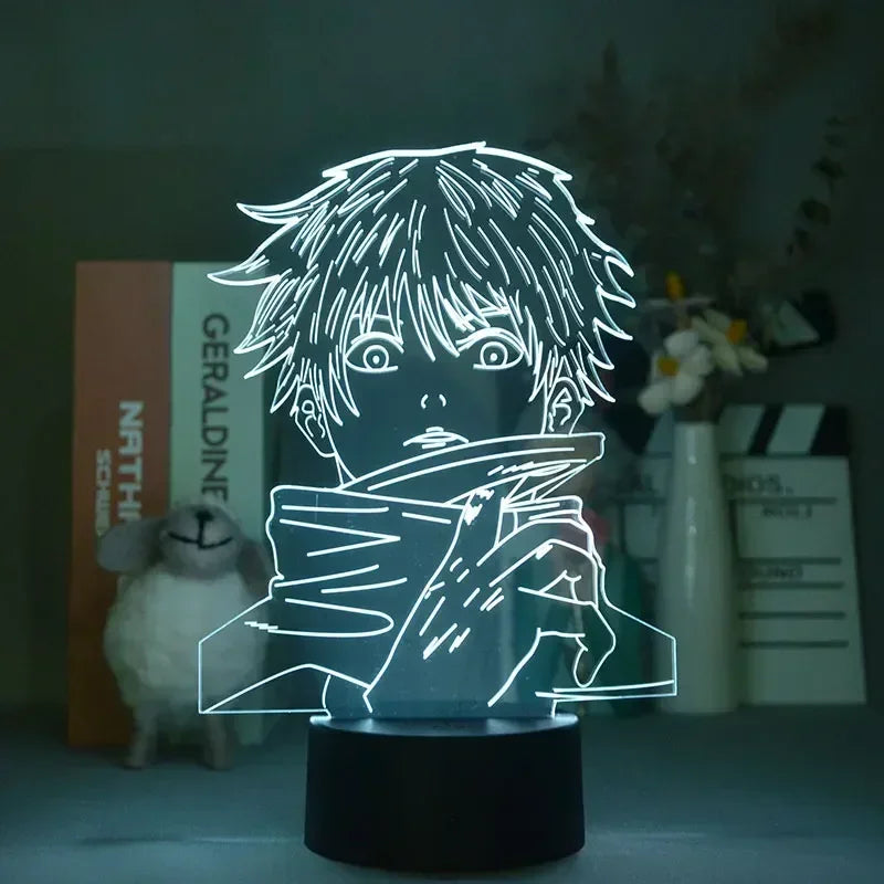 Lampe LED de bureau avec silhouette lumineuse de Satoru Gojo, vue frontale