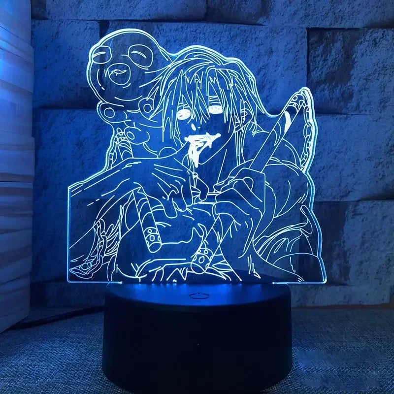 Lampe LED Toji Fushiguro Fléau, silhouette lumineuse bleue sur socle noir