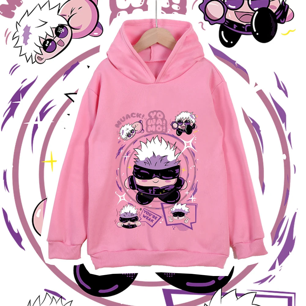 Hoodie rose à capuche, imprimé manga au centre, manches longues