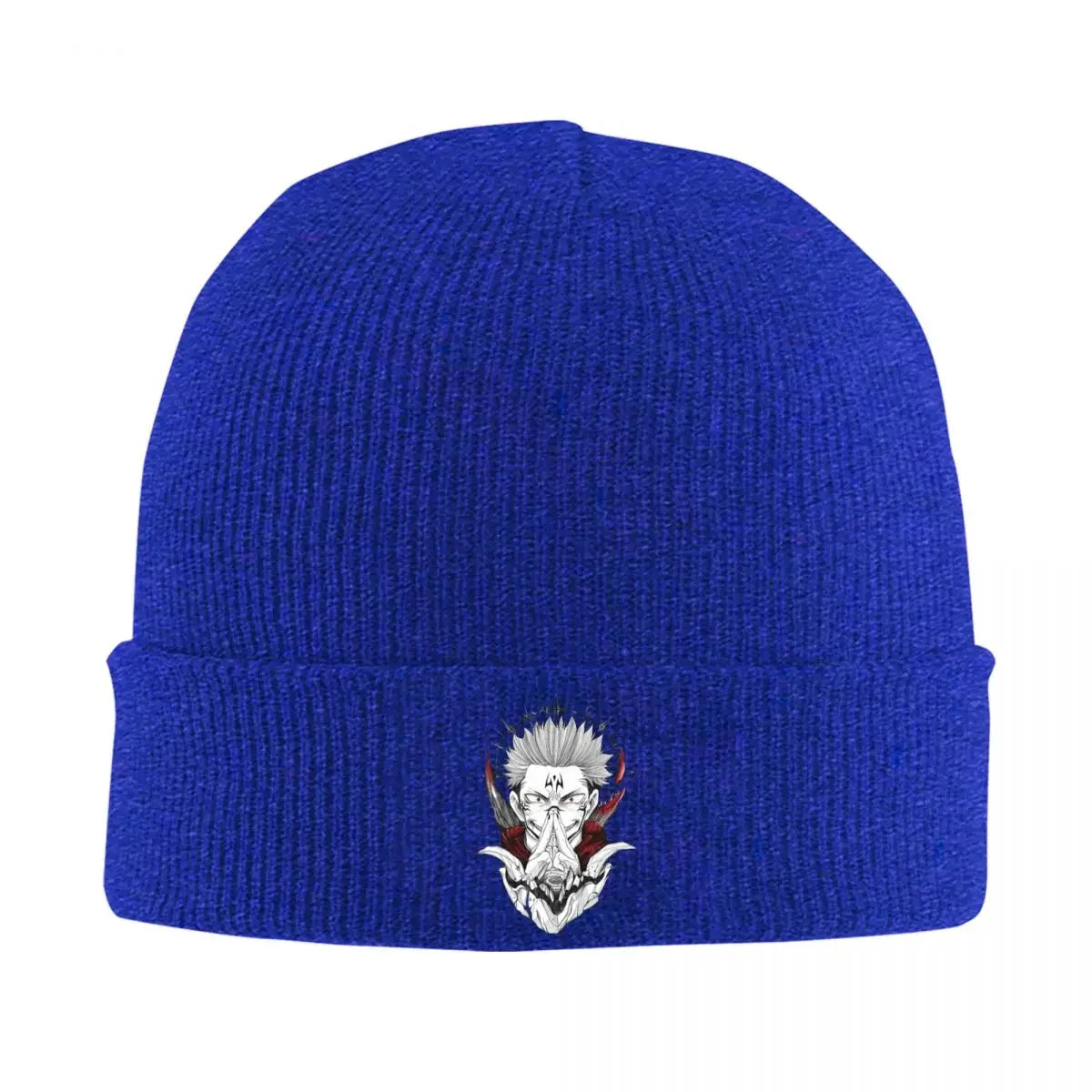 Bonnet en maille bleue à revers avec écusson manga Fléau Ryomen Sukuna