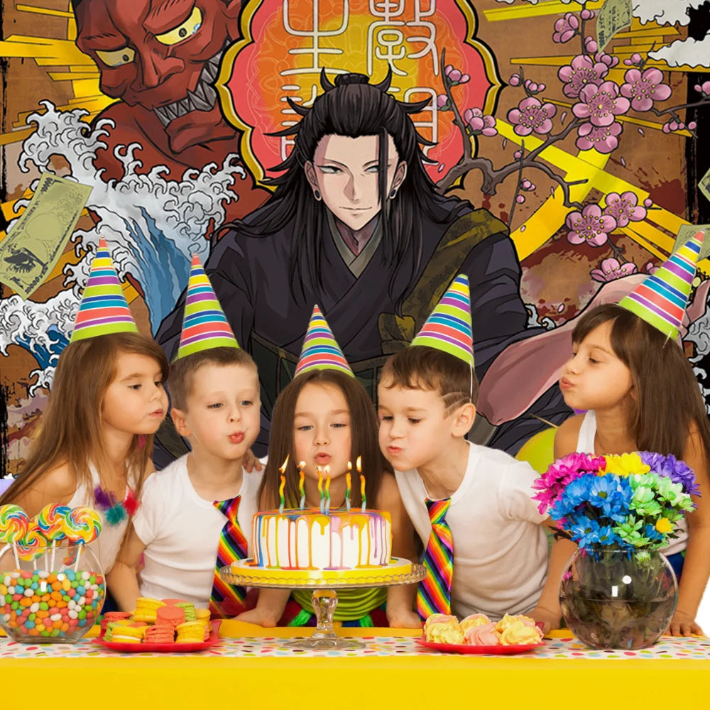 Kit anniversaire : bougies sur gâteau et chapeaux de fête multicolores