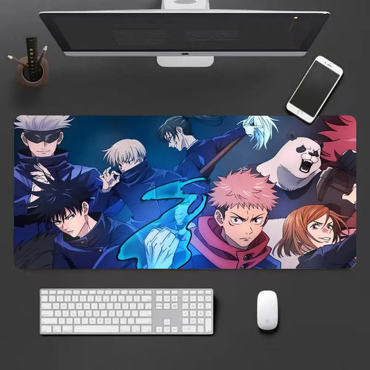 Tapis de souris rectangulaire noir avec illustration d’anime Jujutsu Kaisen, bords arrondis