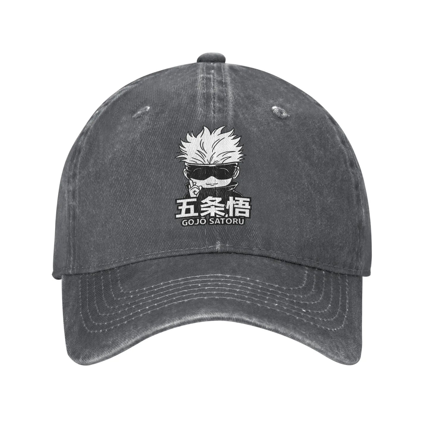 Casquette gris foncé délavée avec broderie Gojo et visière courbée