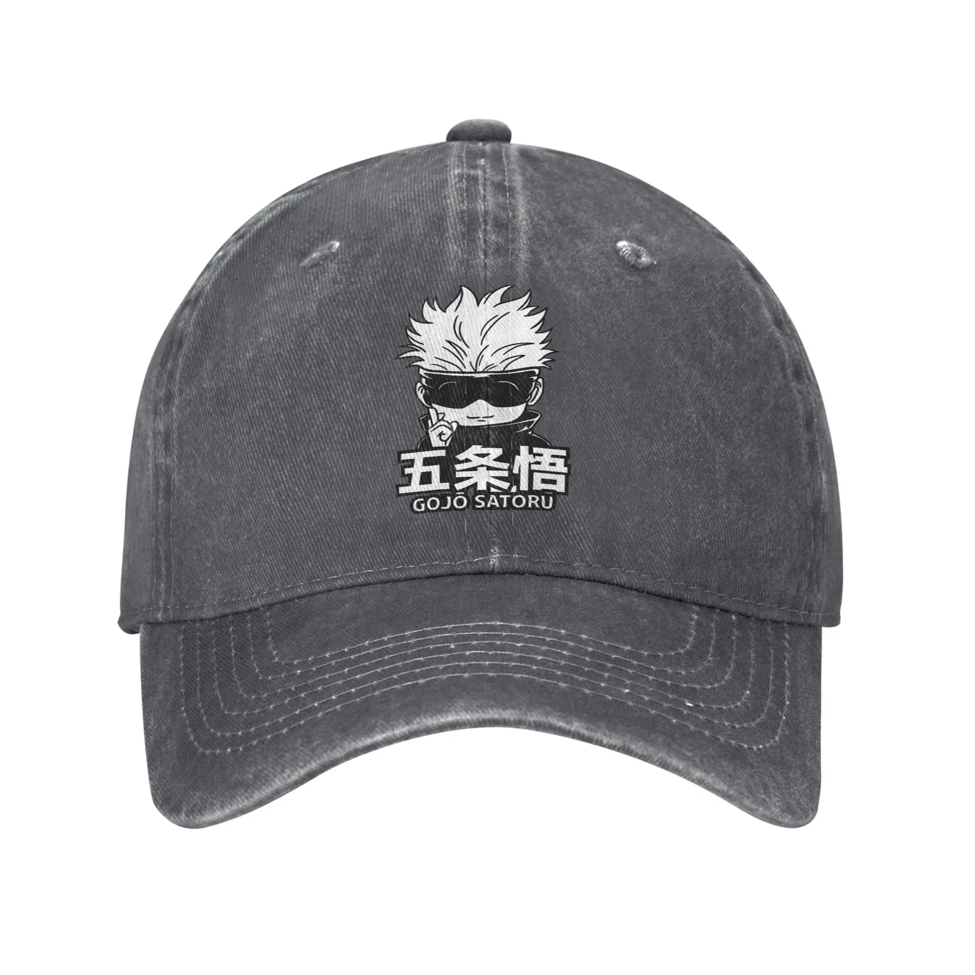 Casquette gris foncé délavée avec broderie Gojo et visière courbée