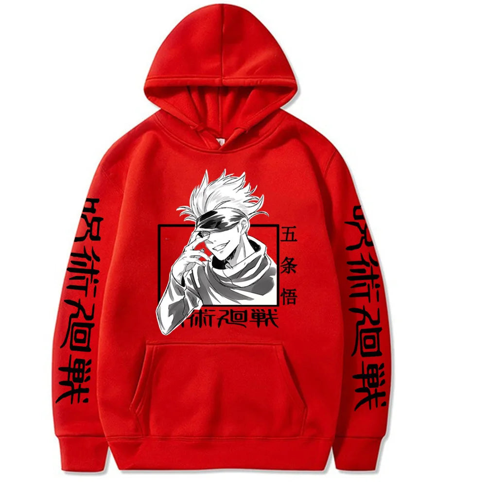 Hoodie rouge à capuche avec grand visuel sur la poitrine et poche kangourou