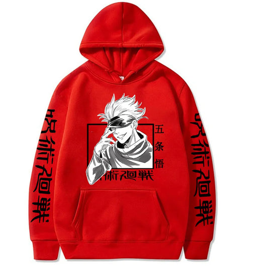 Hoodie rouge à capuche avec grand visuel sur la poitrine et poche kangourou