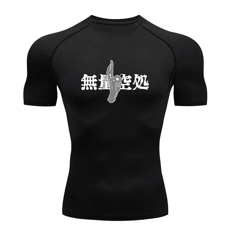 T-shirt compression noir, logo blanc Goji au centre, manches courtes
