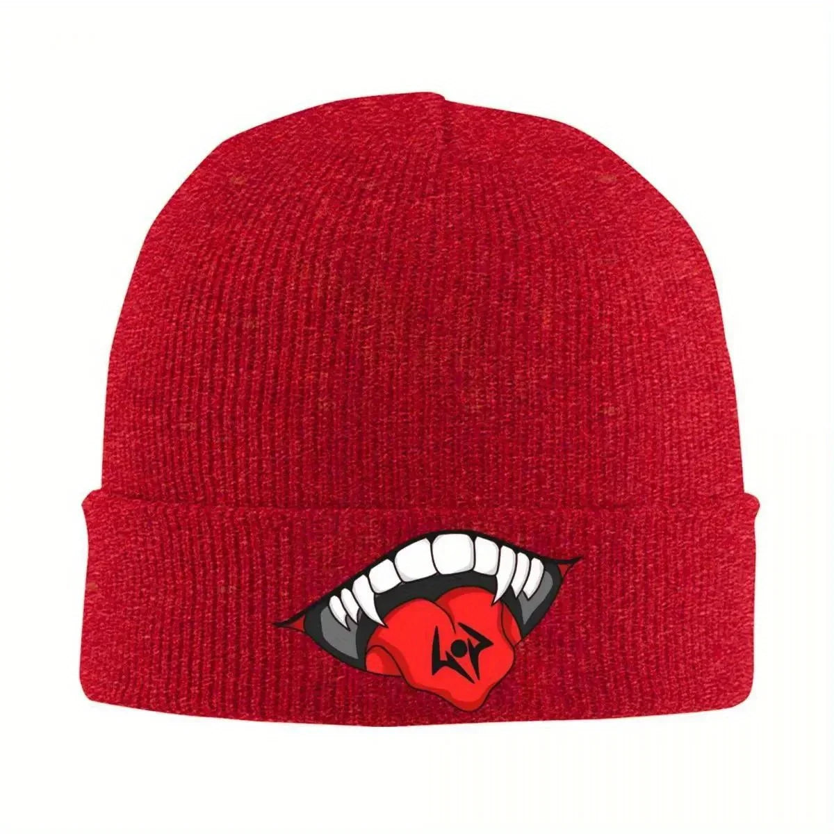 Bonnet rouge en tricot côtelé Ryomen Sukuna, badge rouge avec dents blanches
