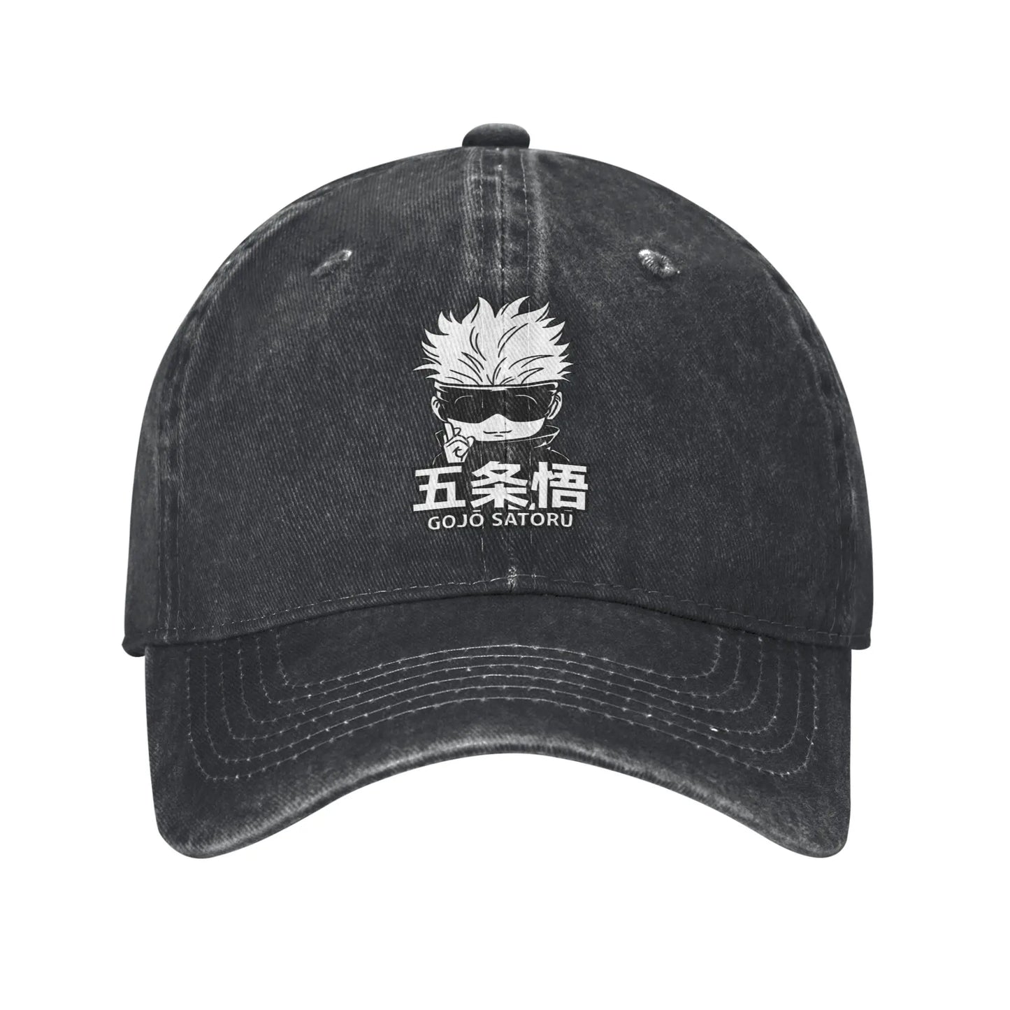 Casquette noire délavée avec broderie Gojo, visière courbée