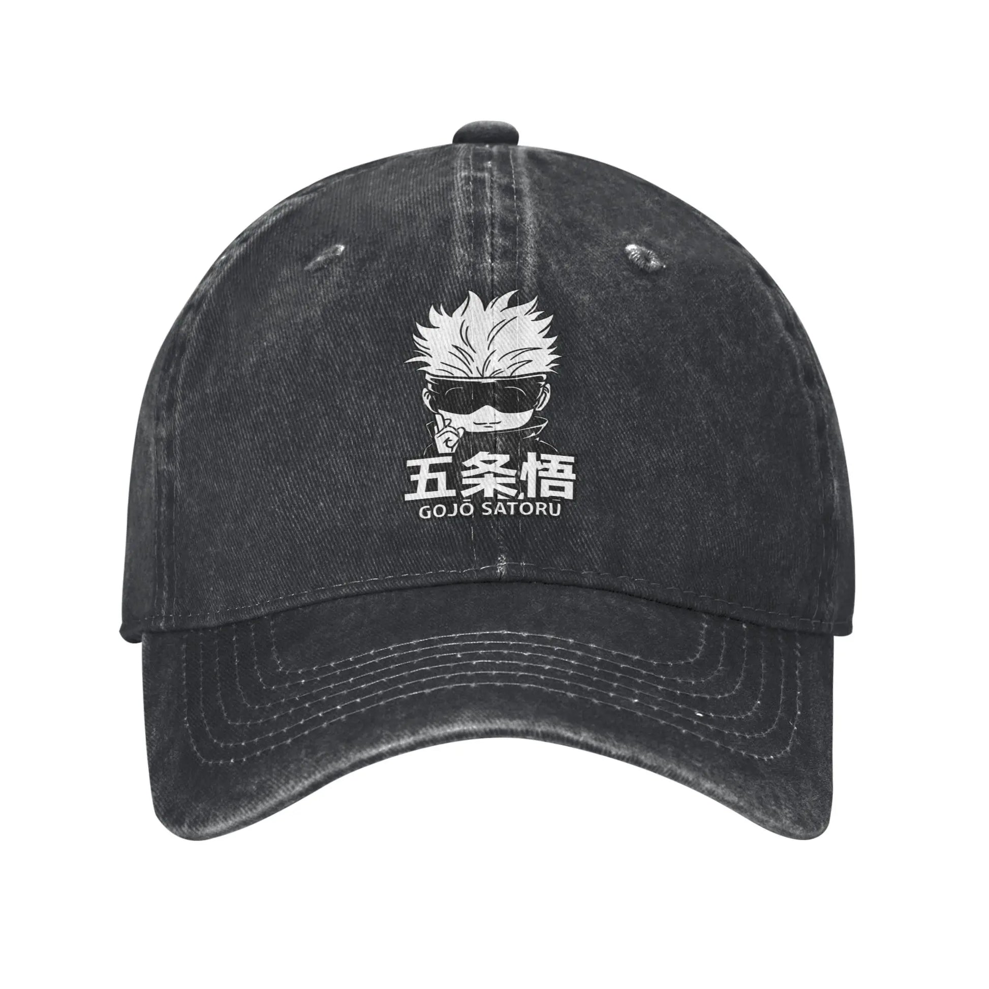 Casquette noire délavée avec broderie Gojo, visière courbée