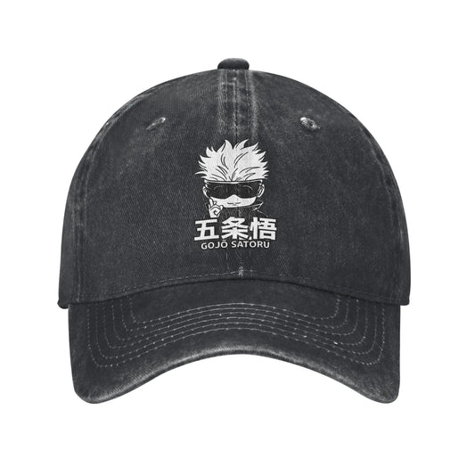 Casquette noire délavée avec broderie Gojo, visière courbée