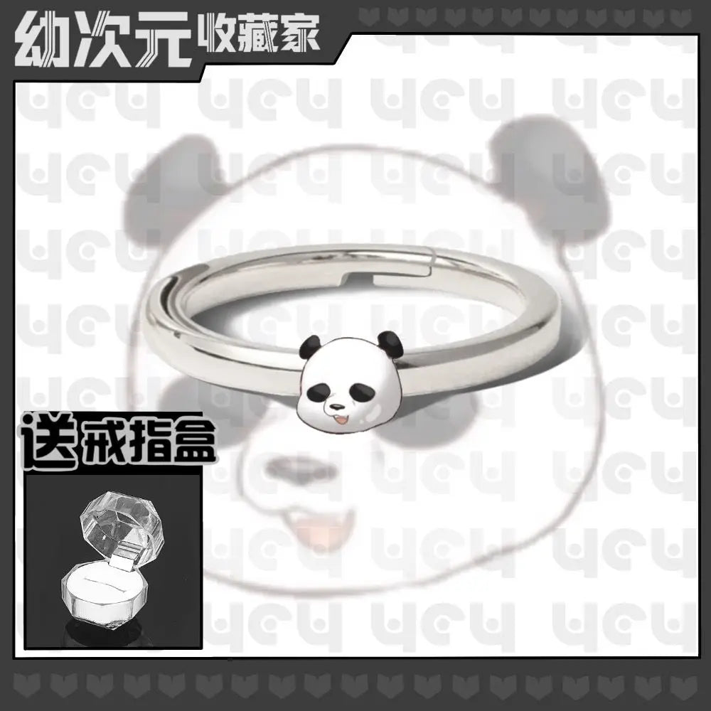 Bague en métal argenté avec tête chibi de panda
