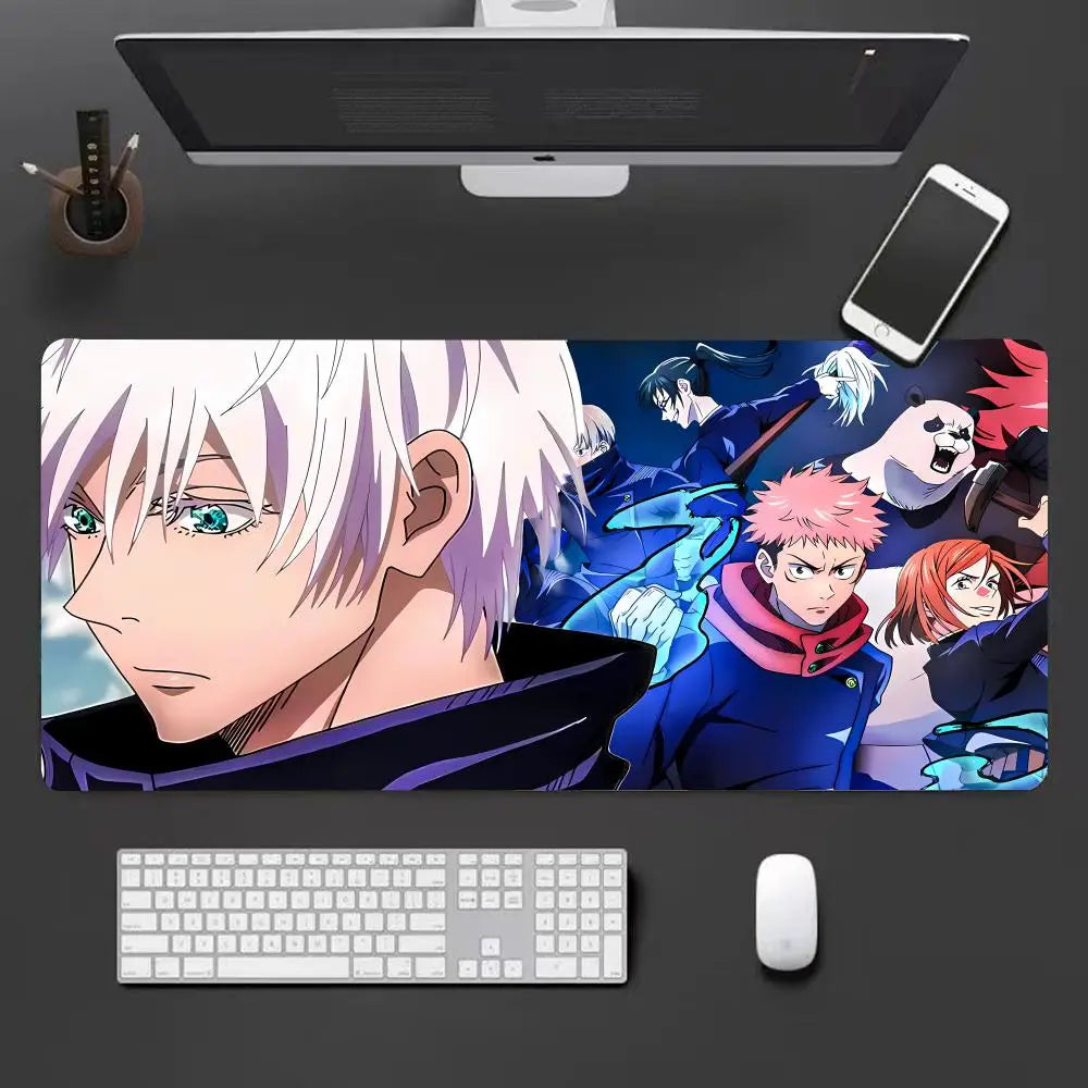 Tapis de souris rectangulaire avec visuel Jujutsu Kaisen bleu, blanc et personnages