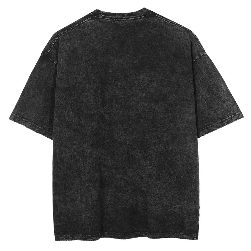 Dos de T-shirt noir uni, coupe ample, encolure ras-du-cou
