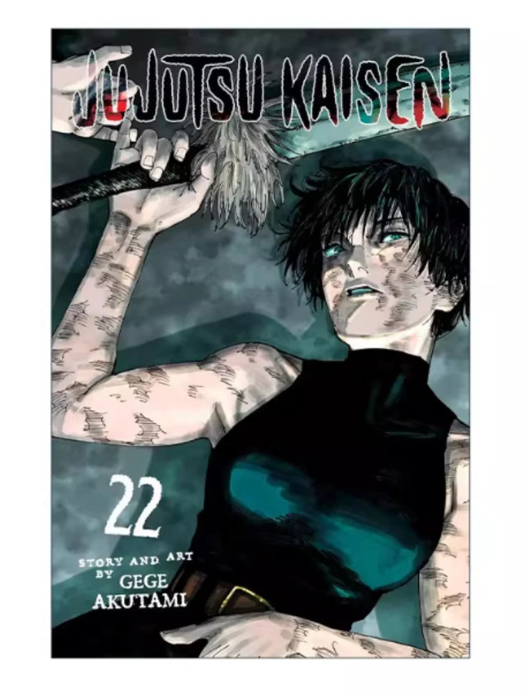 Jujutsu Kaisen manga cover, Volume 22, dark-haired character raising an arm overhead