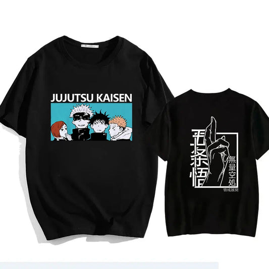 T-shirt noir Jujutsu Kaisen : impression anime sur le devant et au dos