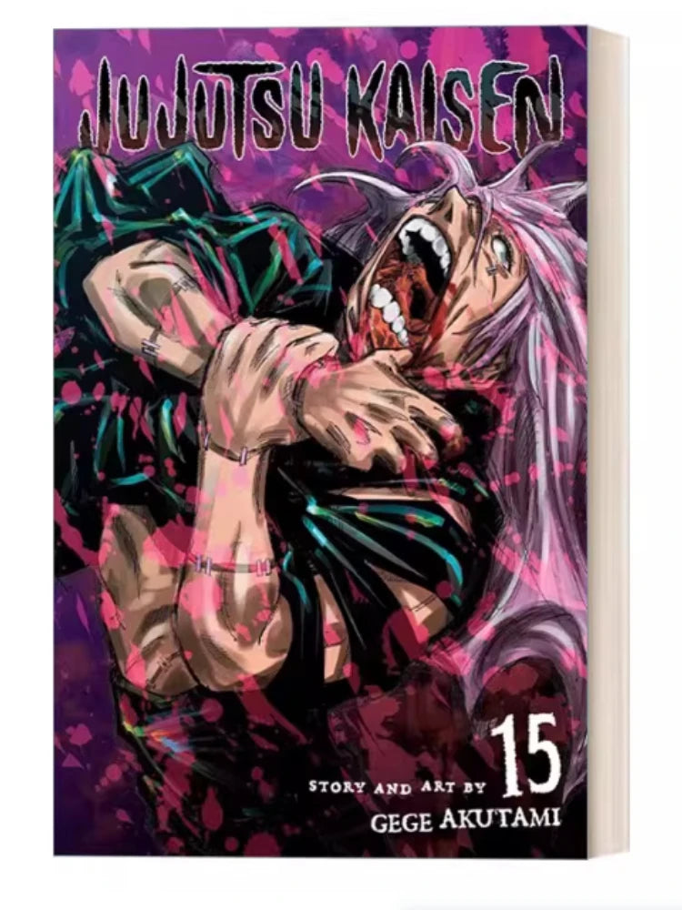 Jujutsu Kaisen manga cover, Volume 15, pale-haired character lunging forward
