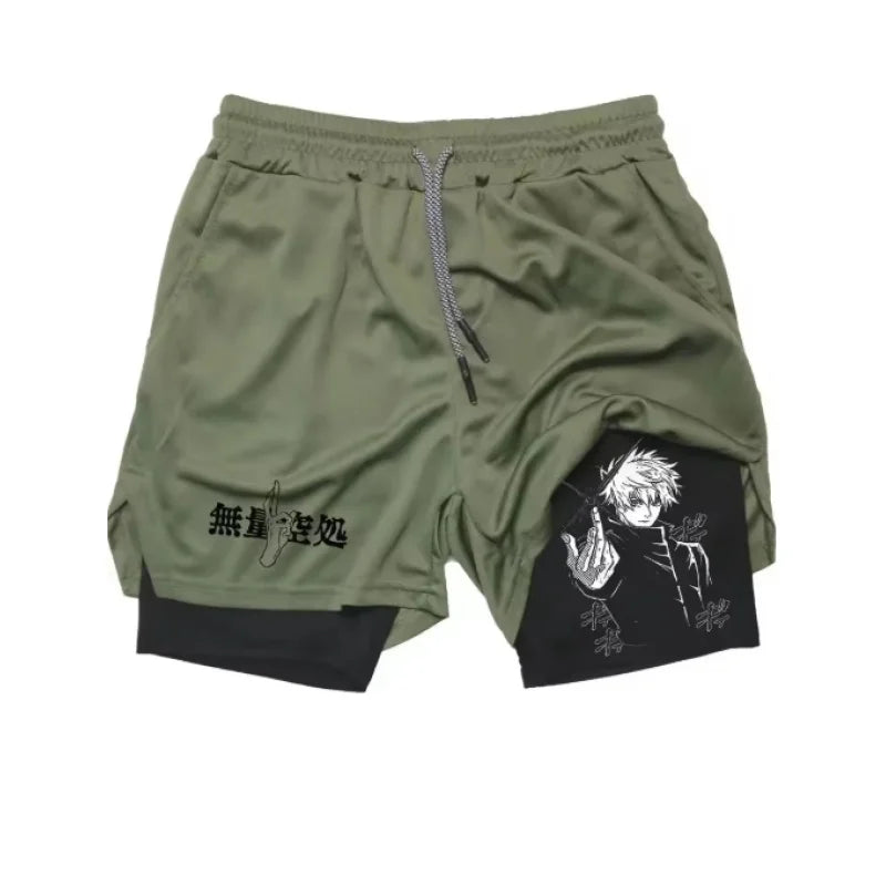 Short kaki avec cordon, imprimé manga noir sur le côté