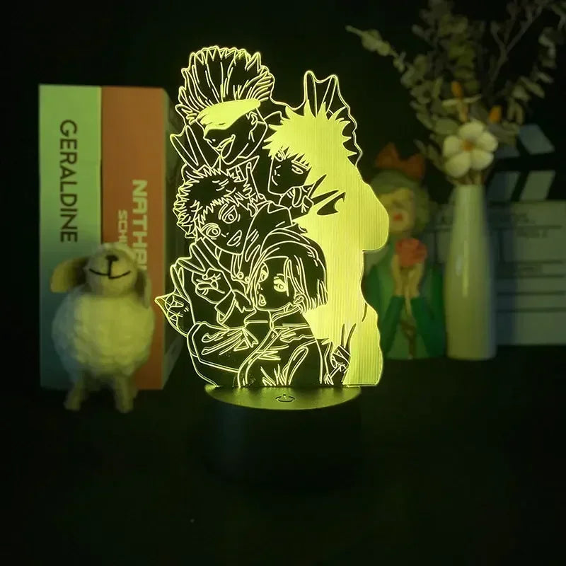 Lampe LED décorative à base ronde, motif personnages Team Tokyo en vert lumineux.
