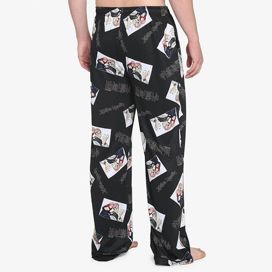 Pantalon pyjama large noir Jujutsu Kaisen, imprimé personnages, coupe ample