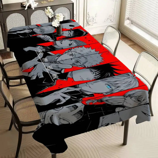 Nappe rectangulaire rouge et noire avec personnages manga en bandes