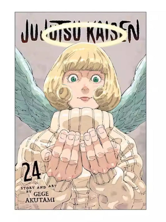 Jujutsu Kaisen manga volume cover, blonde girl with wings and clasped hands, English