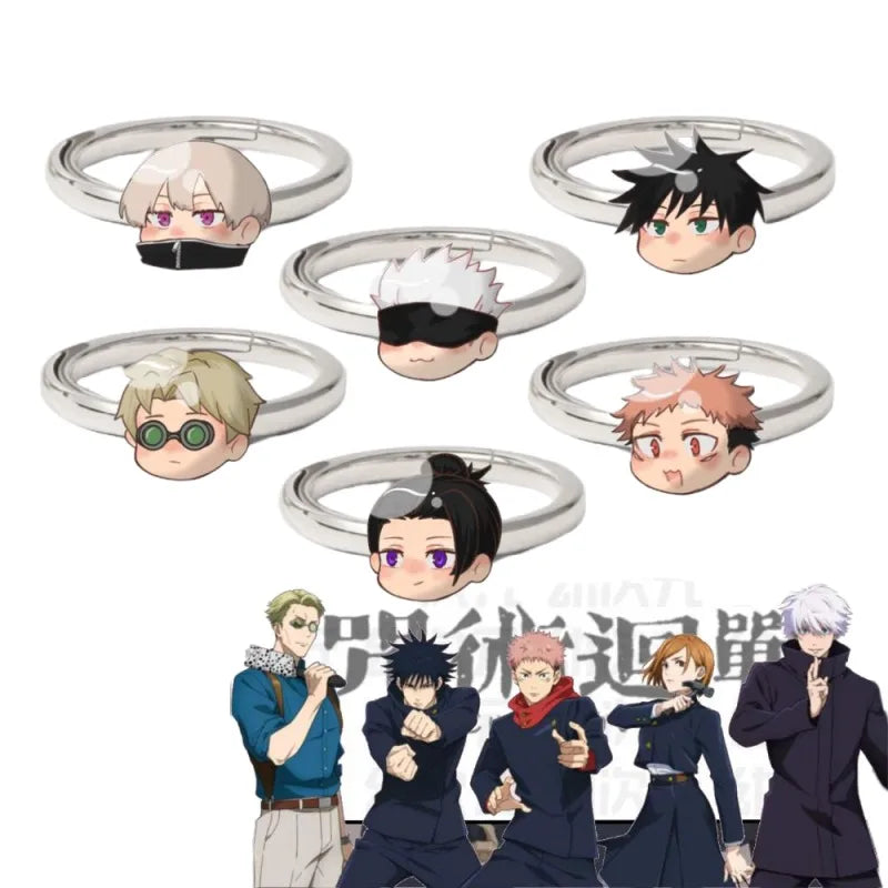 Lot de bagues en métal argenté, plusieurs têtes chibi Jujutsu Kaisen