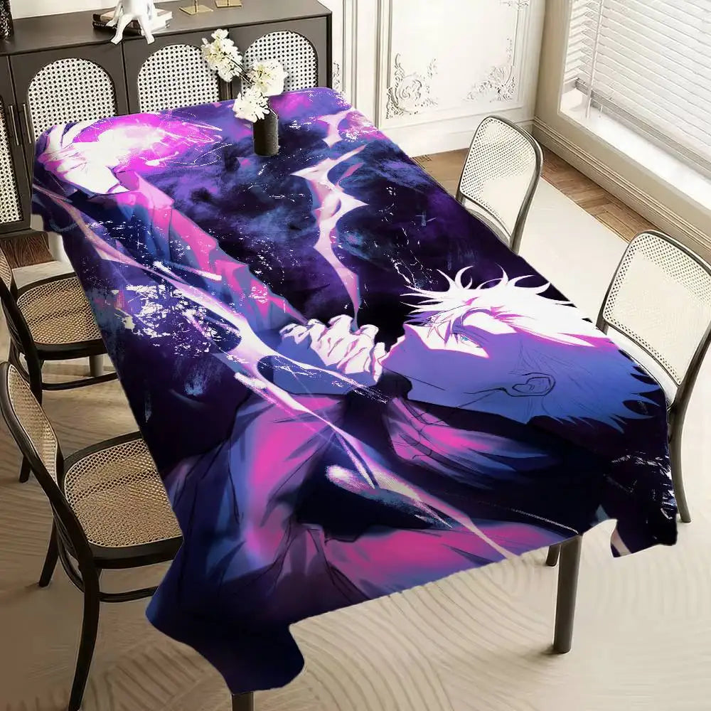 Nappe rectangulaire sombre avec illustration anime violette et énergie lumineuse.