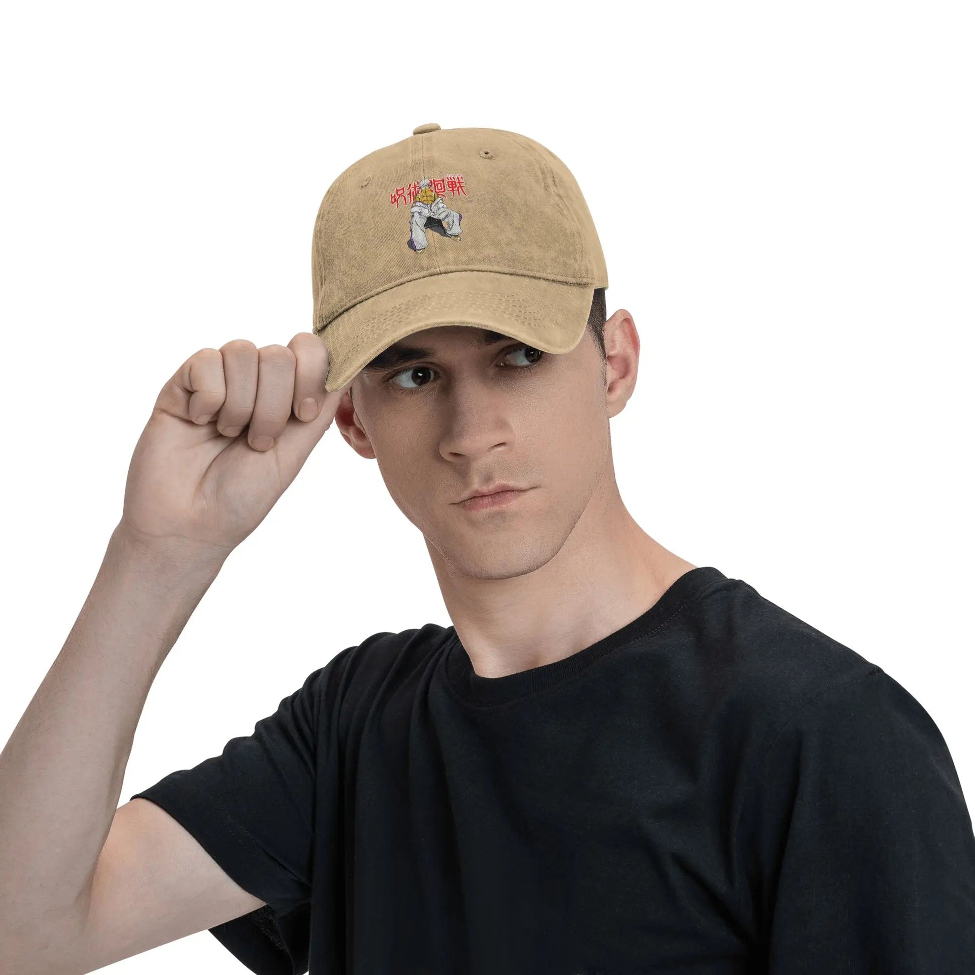 Casquette kaki portée, broderie Toge Inumaki Premium sur le devant