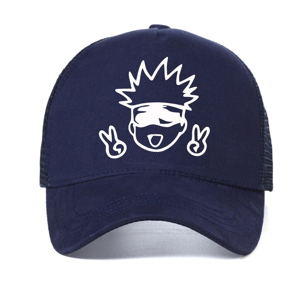 Casquette bleu marine, logo Gojo blanc au centre.
