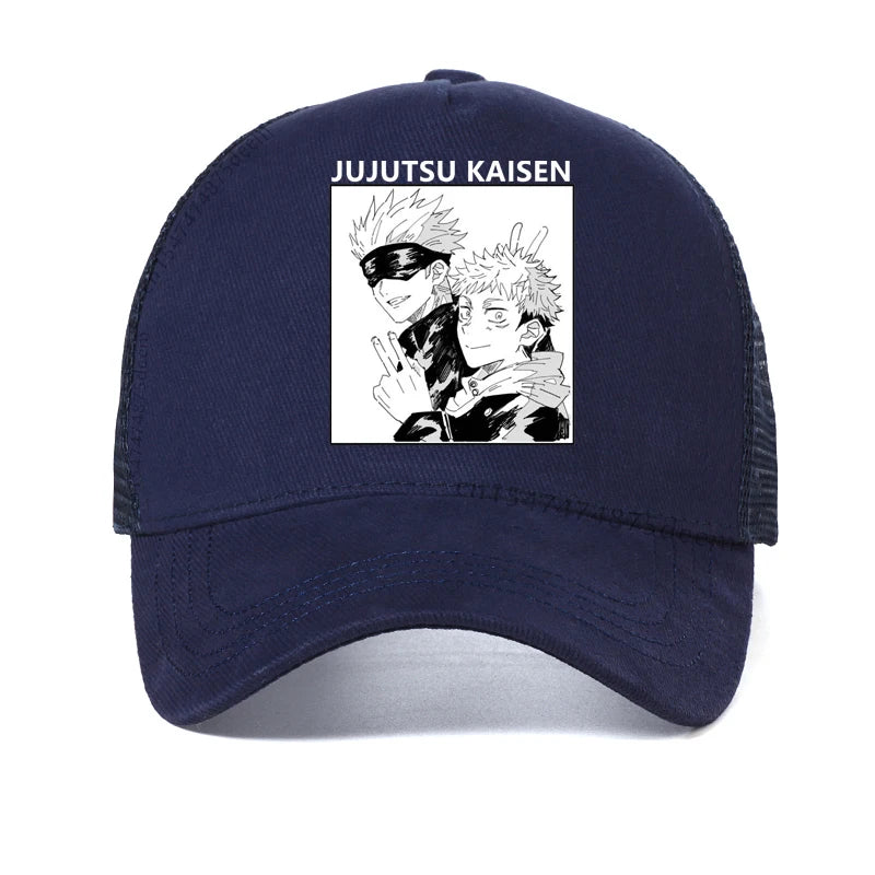 Casquette bleu marine Jujutsu Kaisen avec patch graphique duo Itadori et Gojo