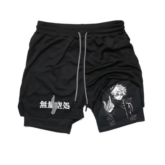 Short noir avec cordon, imprimé manga sur la jambe