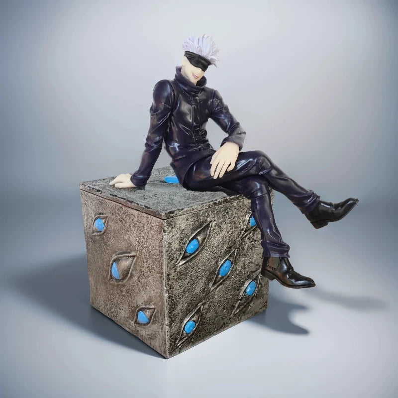 Figurine sur cube boîte Prison aux yeux bleus, tenue noire brillante