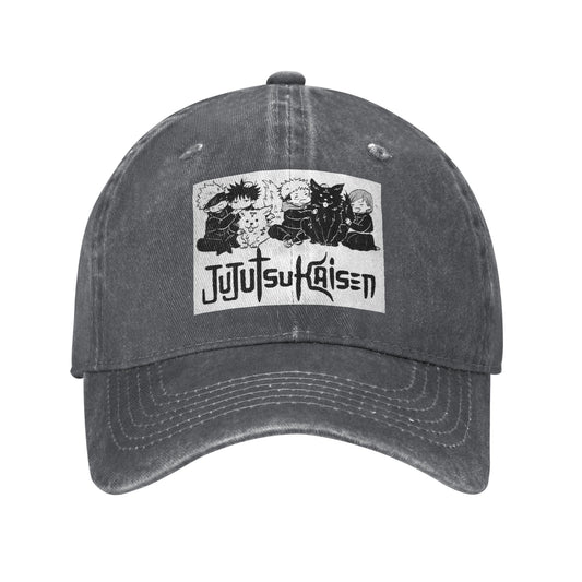 Casquette Jujutsu Kaisen bleu marine avec patch logo Kawai Clan Gojo devant