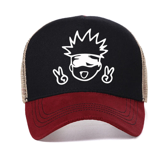 Casquette deux tons noire et rouge, logo Gojo blanc brodé devant.