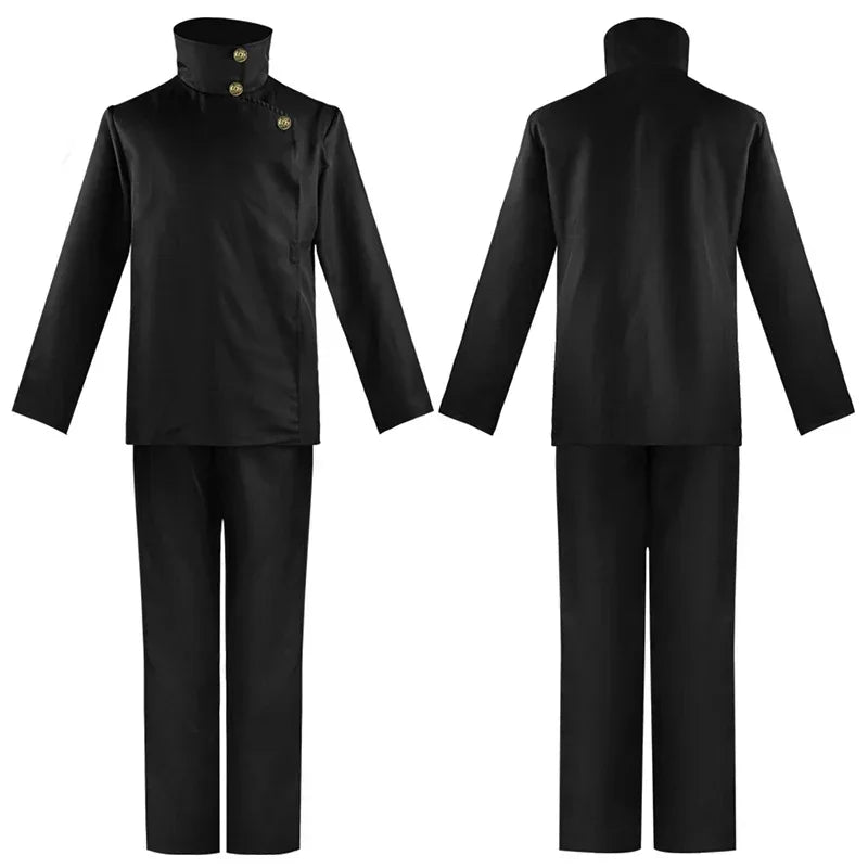Costume de cosplay noir : veste et pantalon, col montant à boutons dorés