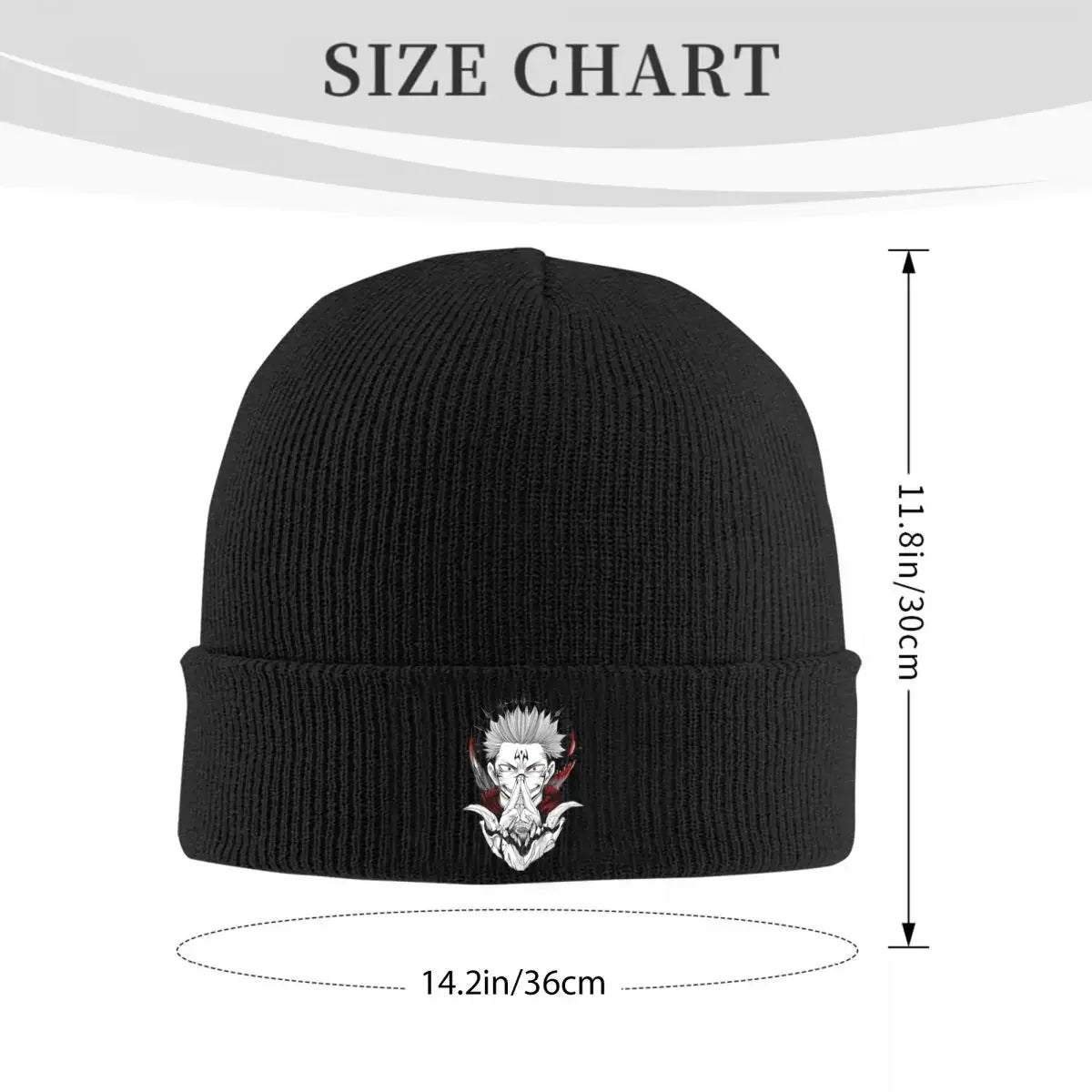 Bonnet en maille noire à revers, écusson manga Fléau Ryomen Sukuna