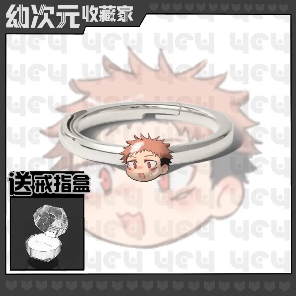 Bague en métal argenté avec tête chibi cheveux roux