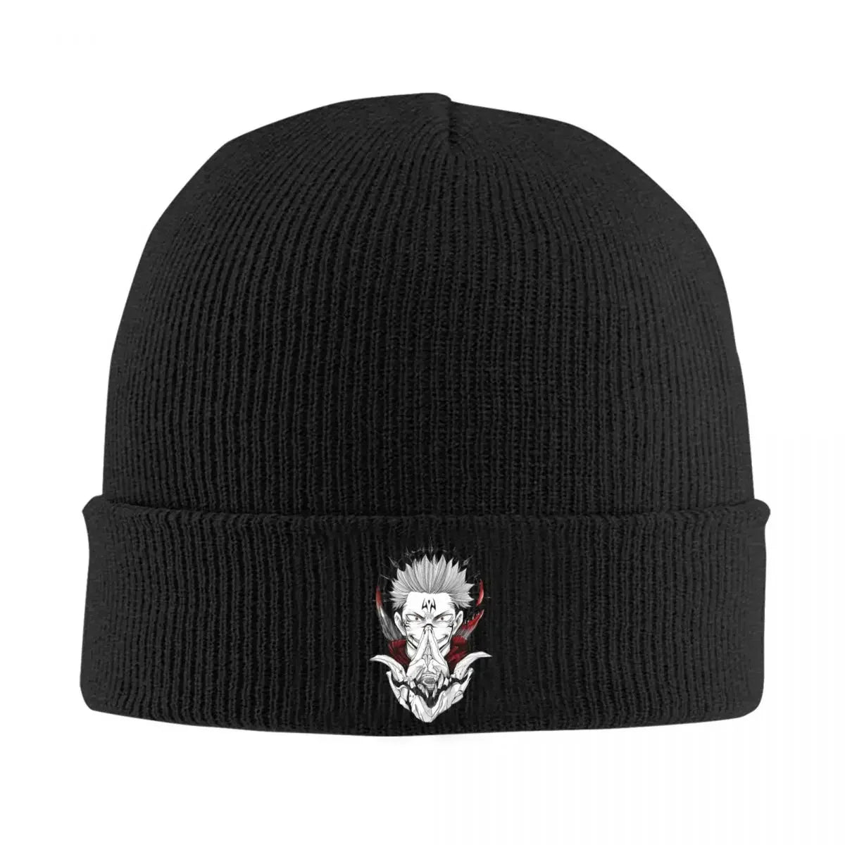 Bonnet en maille noire avec écusson manga Fléau Ryomen Sukuna