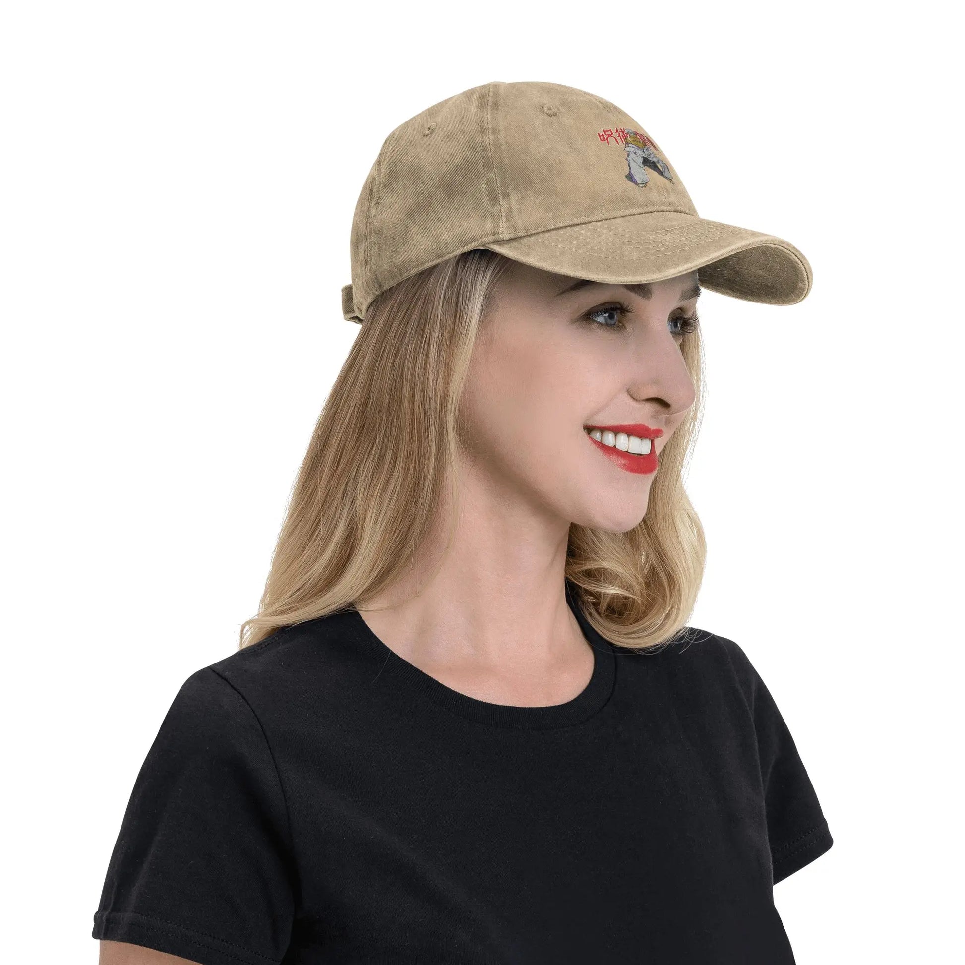 Casquette kaki portée, broderie Toge Inumaki Premium visible sur le côté