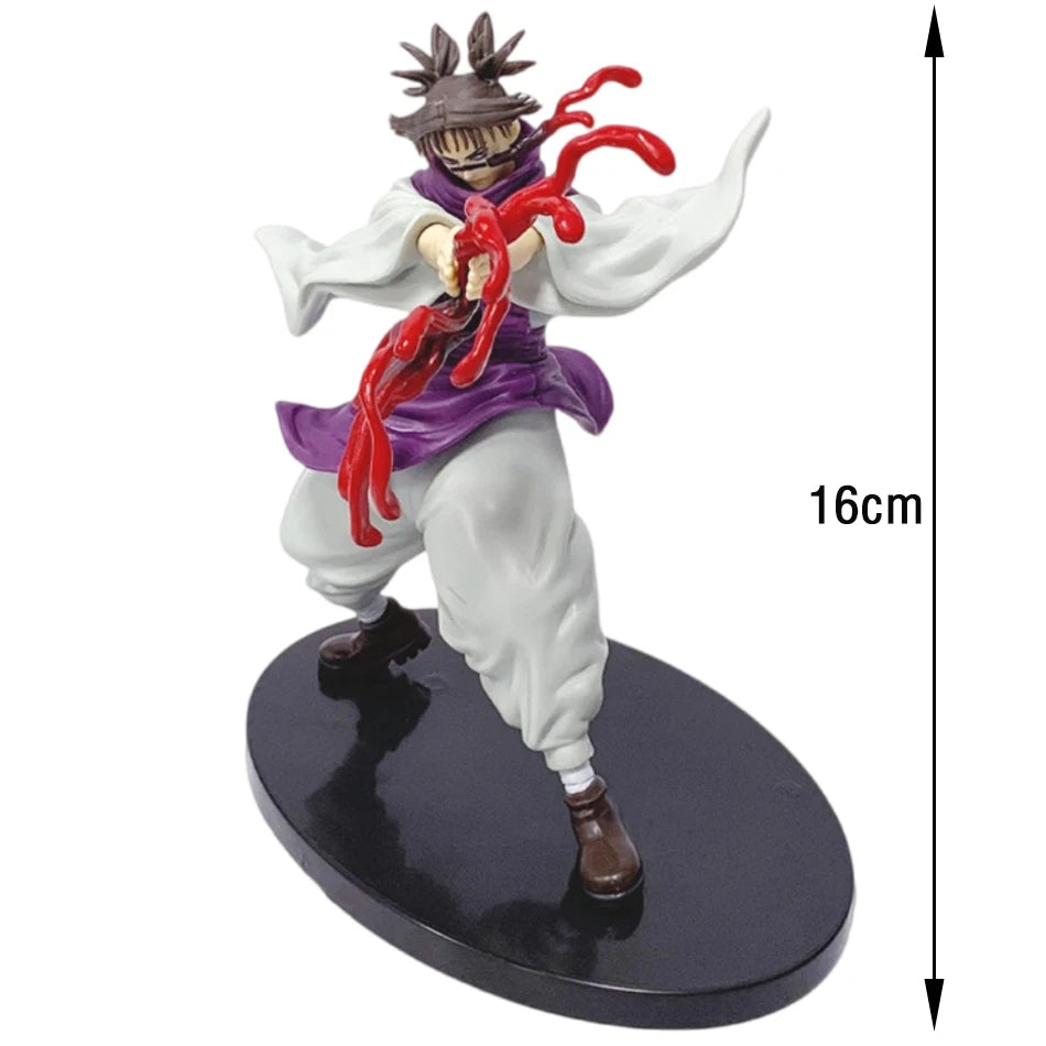 Figurine Choso, hauteur 16 cm, tenue blanche et violet, tendrils rouges, socle noir.