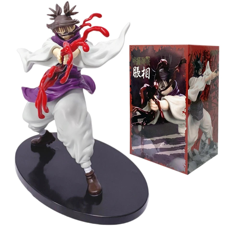 Figurine Choso, tenue blanche et violet, tendrils rouges, pose de combat sur socle noir.