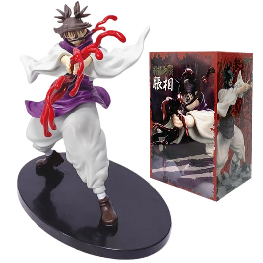 Figurine Choso, tenue blanche et violet, tendrils rouges, pose de combat sur socle noir.