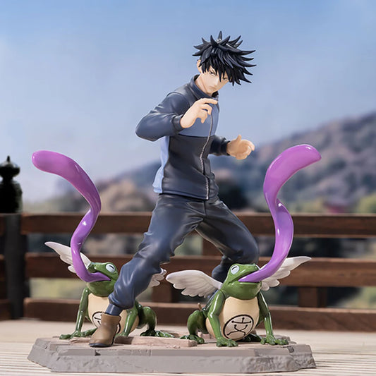 Figurine en tenue bleue avec crapauds verts, ailes blanches et tentacules violettes
