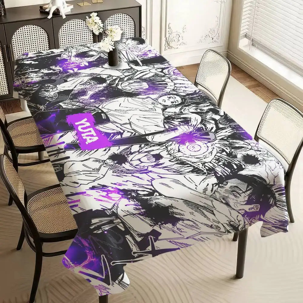 Nappe rectangulaire en tissu à imprimé manga noir, blanc et violet