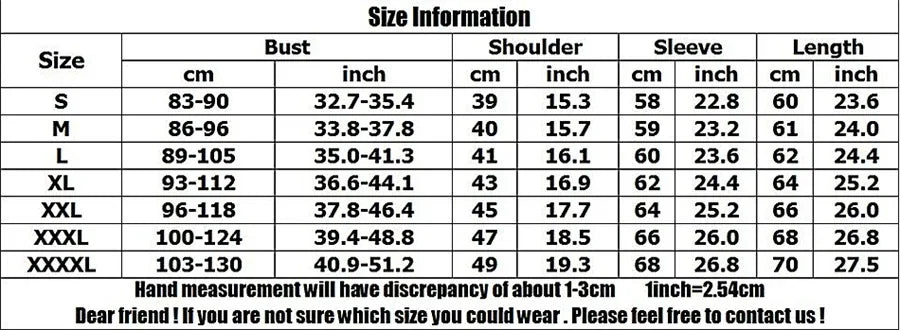 Size chart for compression T-shirt: bust, shoulder, sleeve, and length by size