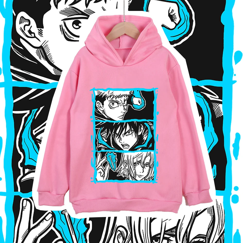 Sweat à capuche enfant rose avec motif Jujutsu en 3 panneaux, poche kangourou
